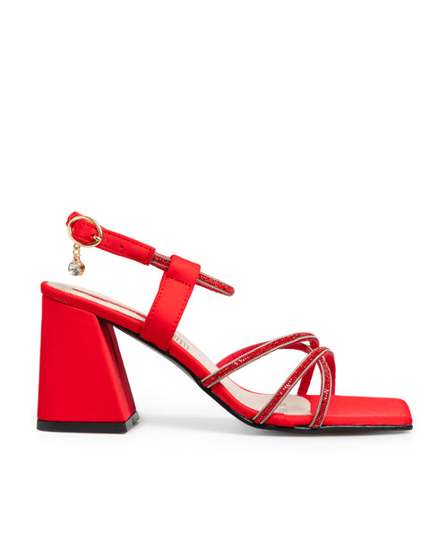 Sandalia Roja Tiras Brillos 9768